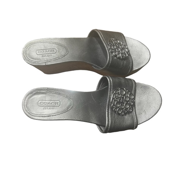 COACH Judith Cork Wedge Sandals w/ COACH Logo in Silver Size 8.5 — GORGEOUS!!! - Picture 2 of 10
